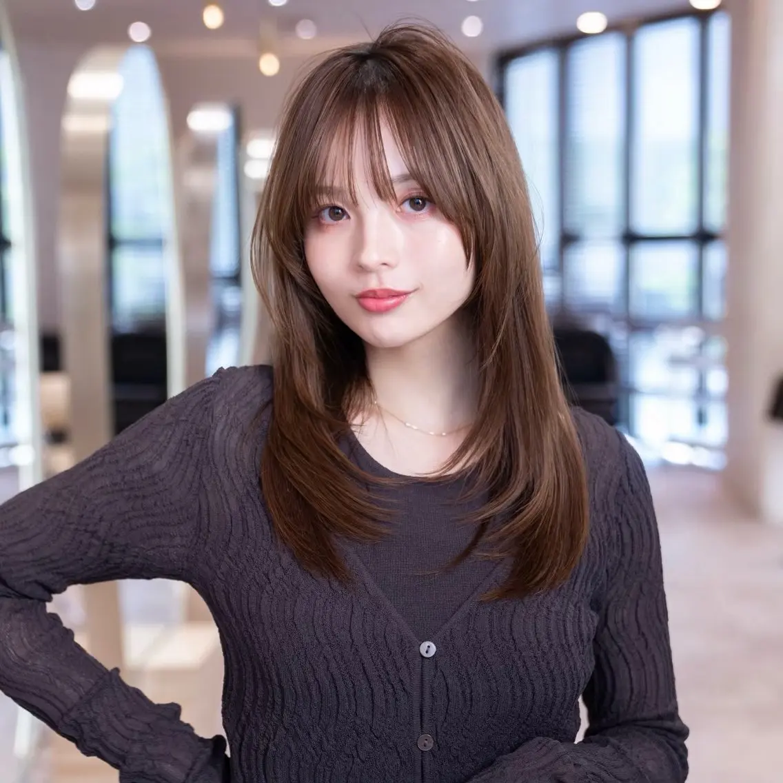 セミロング ボブ 顔まわりレイヤー 顔周りカット ハッシュカット 髪質改善 原宿/韓国/髪質改善 /レイヤー/ボブのヘアスタイル