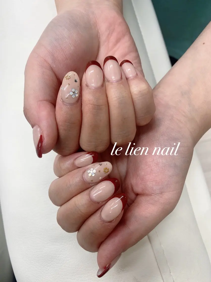 ネイル アートネイル ボルドー フレンチネイル le lien nailのネイルデザイン