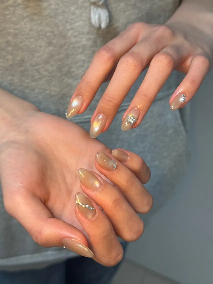 ネイル アートネイル オーロラネイル チークネイル フレンチネイル ガラスフレンチ ハンドネイル 🎀🎀YooLi Nail Salonのネイルデザイン