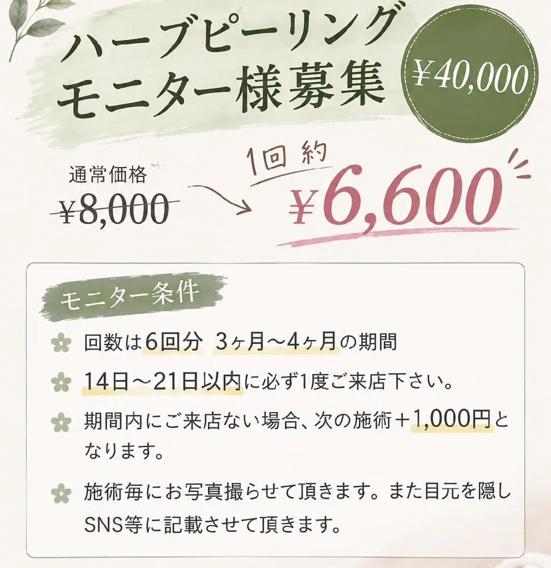 ハーブピーリンクモニター🌿75分コース×6回【毎月5名限定】の写真