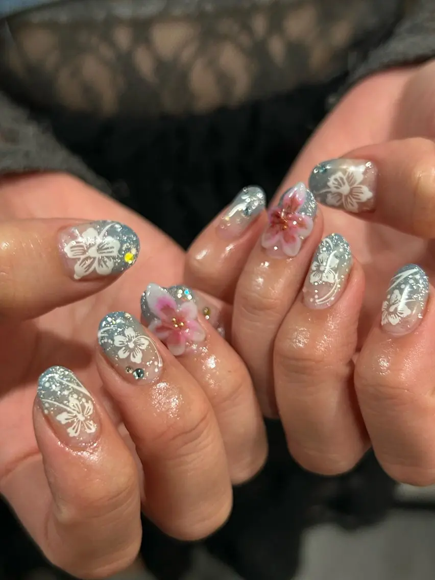ネイル ブルー フラッシュネイル 夏ネイル sakae yurinaのネイルデザイン