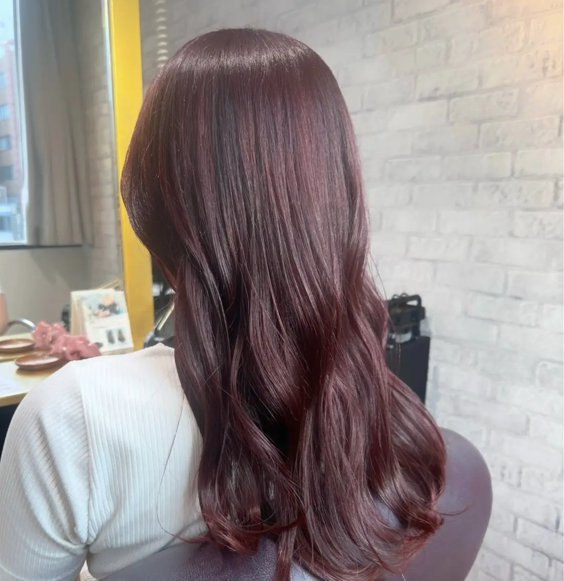 ロング カラー ボルドーカラー カット ヘアカラー Saki💛心斎橋 髪質改善/艶カラーのヘアスタイル