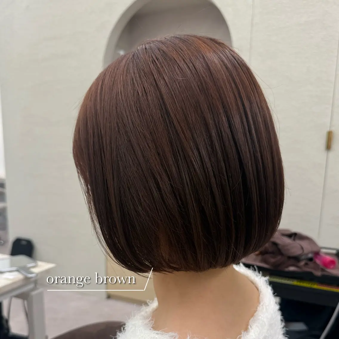 ミディアム カラー ブラウンカラー オレンジ オレンジブラウン ボブ カット ヘアカラー トリートメント 美髪縮毛矯正/ベー ジュカラー🧸綾里のヘアスタイル