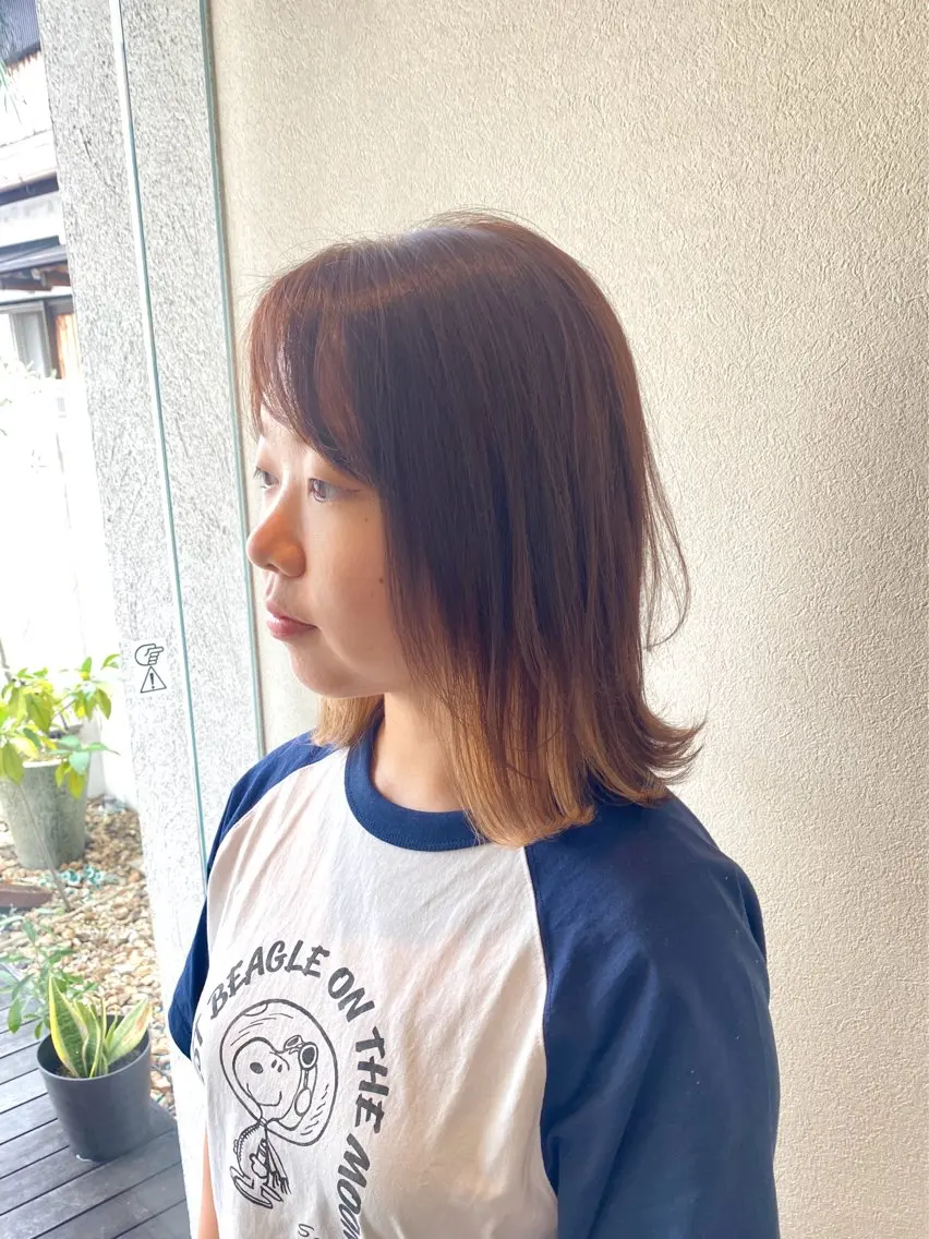 ミディアム カット ヘアカラー トリートメント 酸性ストレート/ブリ ーチなしWカラー河本のヘアスタイル