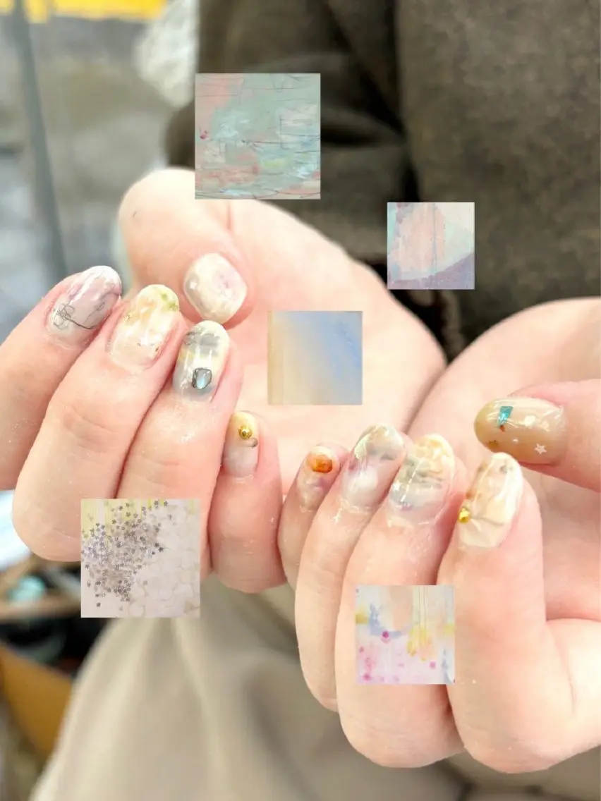 ネイル アートネイル 持ち込み ニュアンスネイル 春ネイル ハンドネイル フットネイル 中家 亜紗子のネイルデザイン