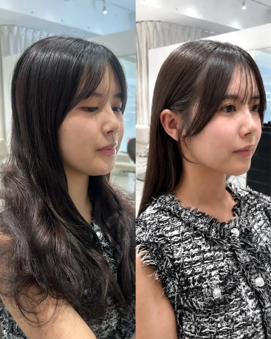 ミディアム カラー ヘアカラー 縮毛矯正 トリートメント ヘッドスパ ヘアセット 顔まわりカット/縮毛 /赤み消し/じょうのヘアスタイル