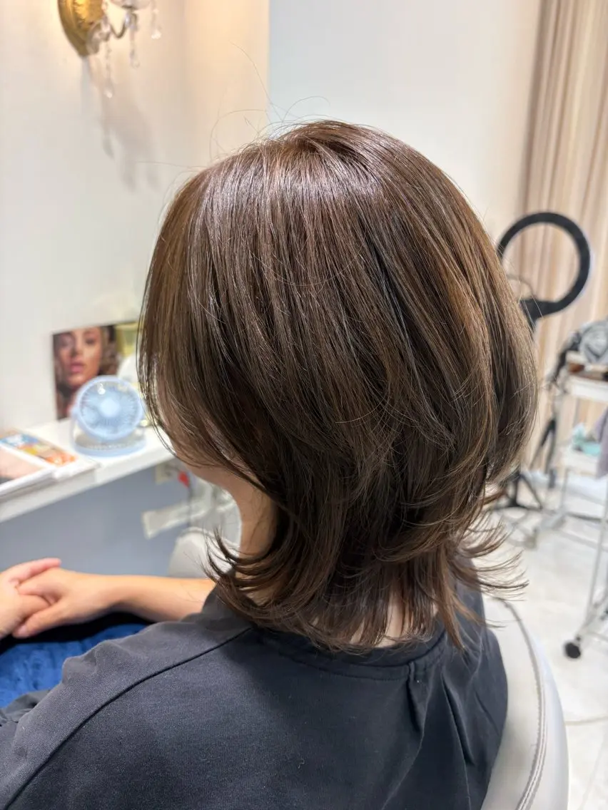 ミディアム カラー ブリーチ グレージュ ハイライトカラー ハイライト MASUMI／ 川西能勢口LUMIAのヘアスタイル