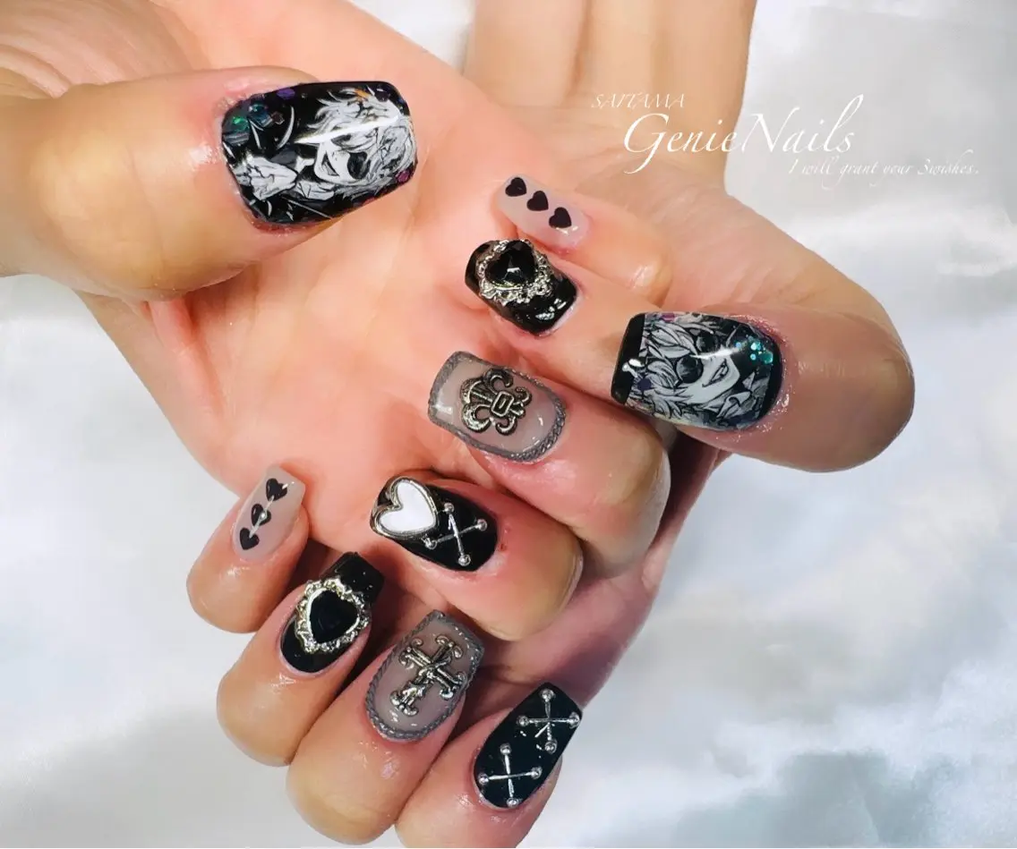 メンズ ネイル ハロウィン アートネイル 長さ出し ハロウィン 氷ネイル・うるうるネイル Genie Nailsのネイルデザイン