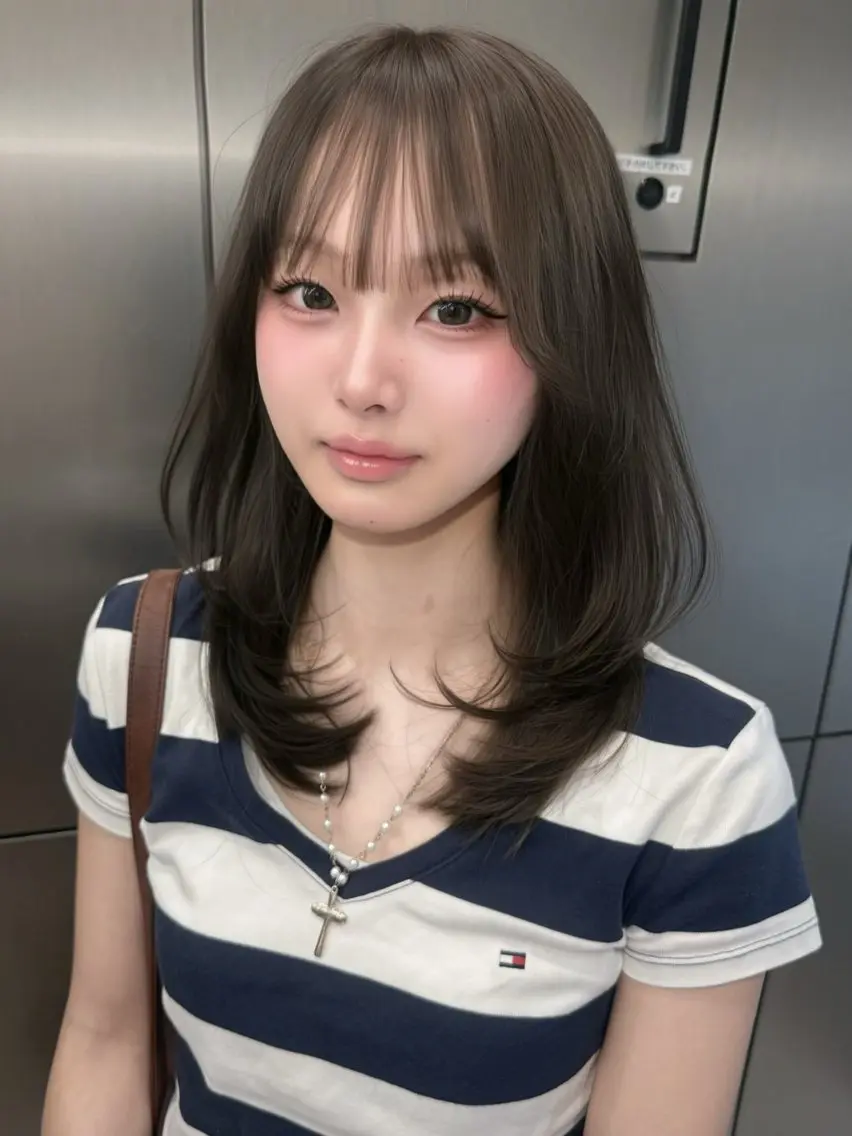 ミディアム カラー ブラウンカラー 透明感カラー オリーブブラウン カット ヘアカラー ゆうな/レイヤー‎ 🎀艶カラー/‎京都のヘアスタイル