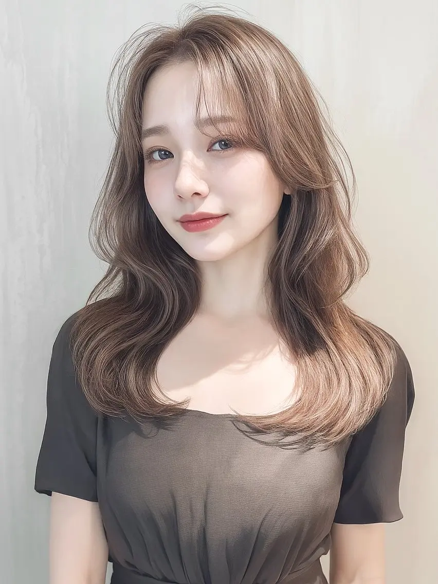 ミディアム カラー パーマ ミディアムレイヤー レイヤーカット 女性カットモデル募集 calm岡本優希のヘアスタイル