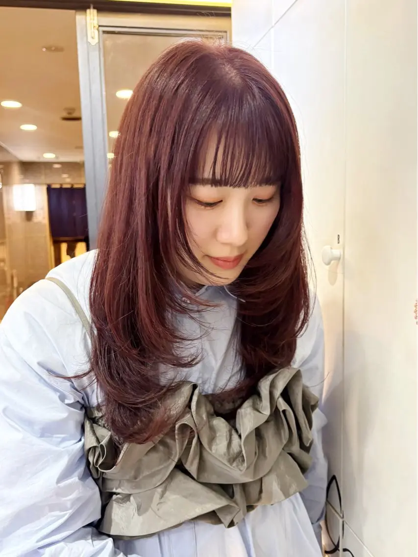 セミロング カラー レッドカラー 顔まわりレイヤー 顔周りカット レイヤーカット カット ヘアカラー RINO/似合わせ /女性専用𖧷のヘアスタイル