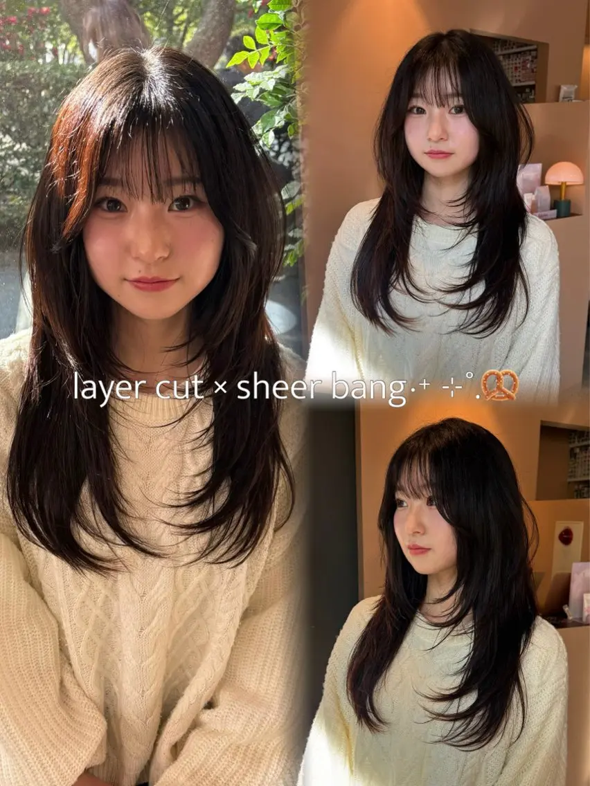 ロング 顔周りカット レイヤーカット カット 韓国レイヤー YOKE reinaのヘアスタイル