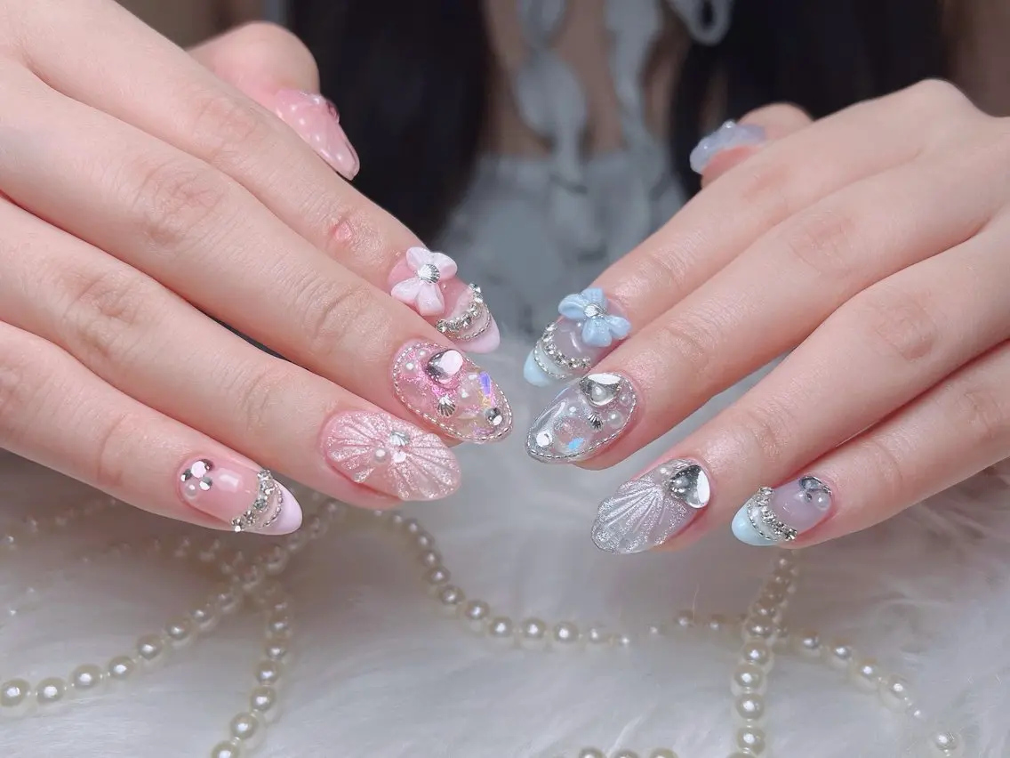 ネイル オーロラネイル ボルドー ブラウン 氷ネイル・うるうるネイル キラキラネイル ハンドネイル Sora  Nail 長さ出し専門店のネイルデザイン