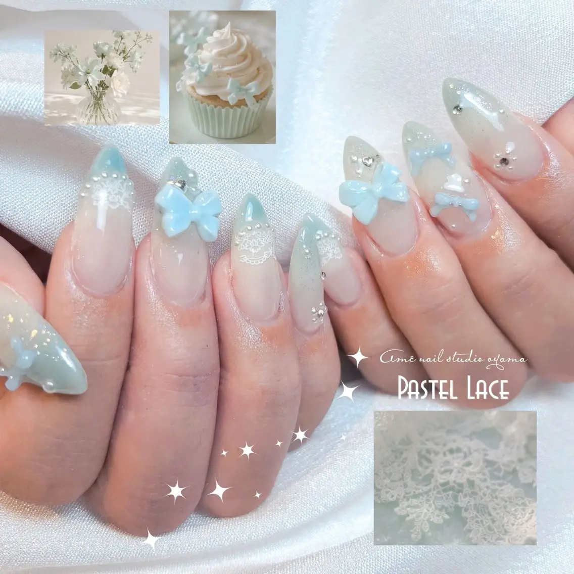 ネイル グリーン レース ハンドネイル ハンドケア AME NAIL STUDIO小山店のネイルデザイン