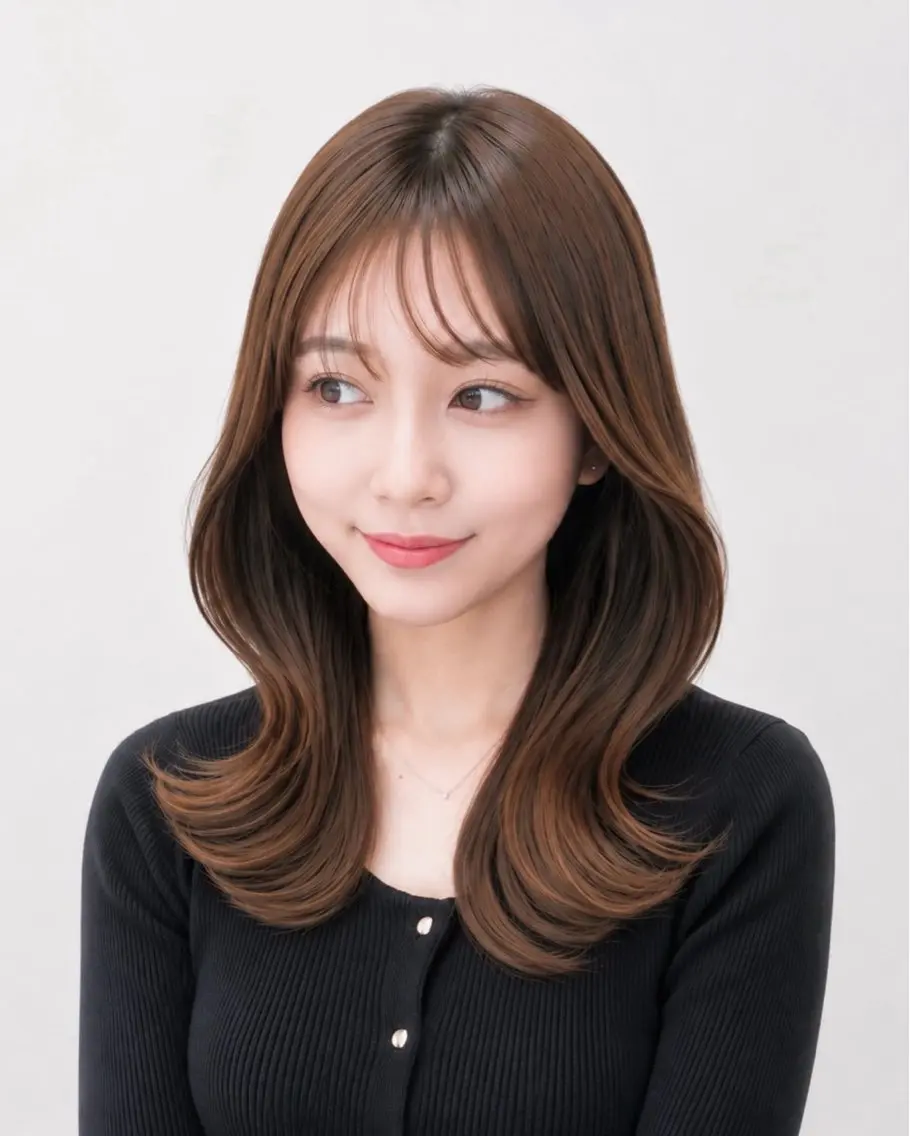 セミロング くびれヘア 韓国風ヘア レイヤーカット カット ヘアカラー トリートメント 🧡くびれヘア/前髪 顔周り🧡久原結衣のヘアスタイル