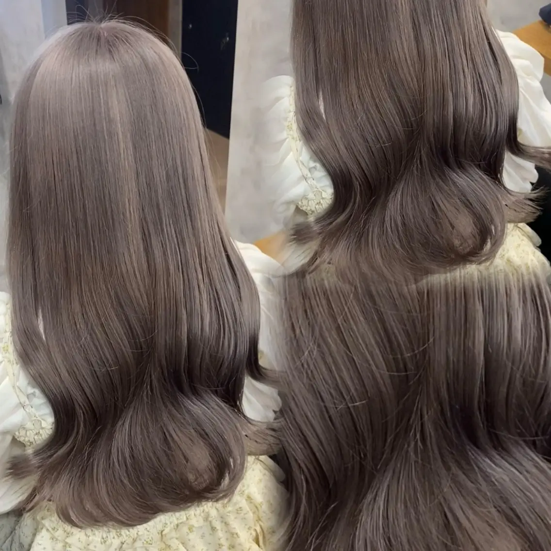 ロング カラー グレージュ ヘアカラー トリートメント ヘッドスパ ヘアセット 淡色/ワンホンヘア 🤍MINORIのヘアスタイル