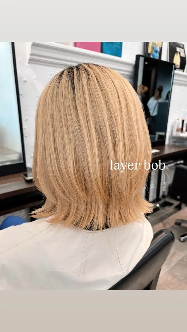 ミディアム カラー ヘアアレンジ ボブレイヤー ボブ レイヤーカット 🌱ボブ/レイヤー/ ベージュ/あやみ✨のヘアスタイル