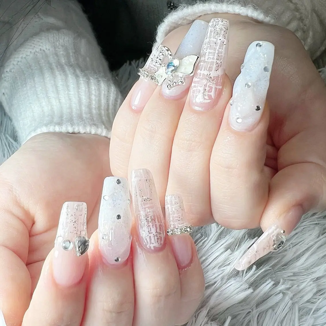 ネイル スクエアネイル ツイードネイル ハンドネイル シェヌネイル JURAのネイルデザイン