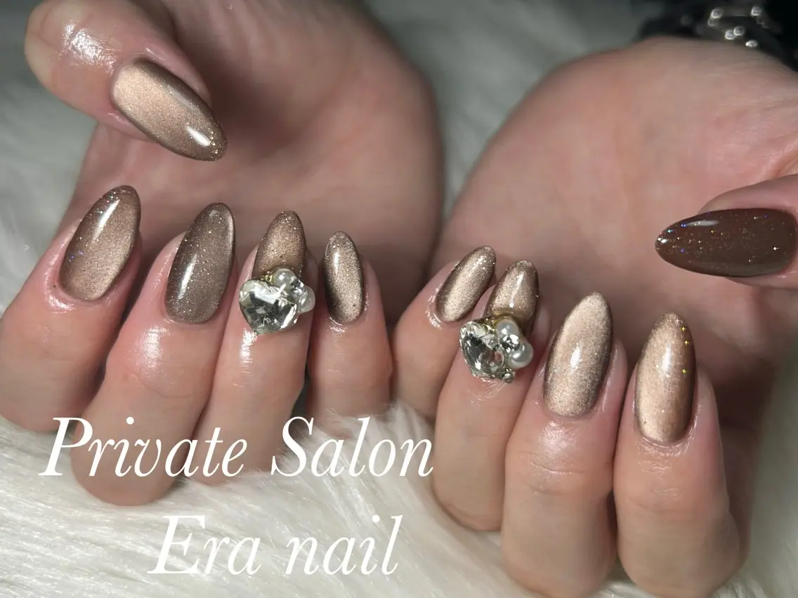 ネイル ブラウン マグネットネイル ハンドネイル Era nailのネイルデザイン