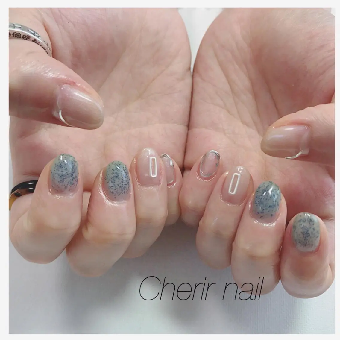 ネイル アートネイル ブルー クリアネイル グリーン ニュアンスネイル Cherirnail kaoriのネイルデザイン