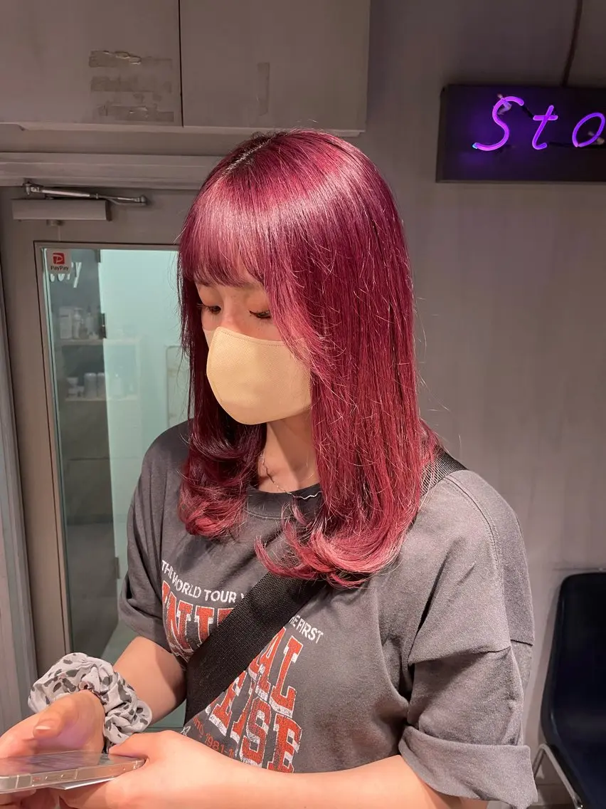 ミディアム カラー ヘアカラー トリートメント ヘッドスパ ヘアセット ️💕淡いハイトーン 💕︎︎ひかるのヘアスタイル