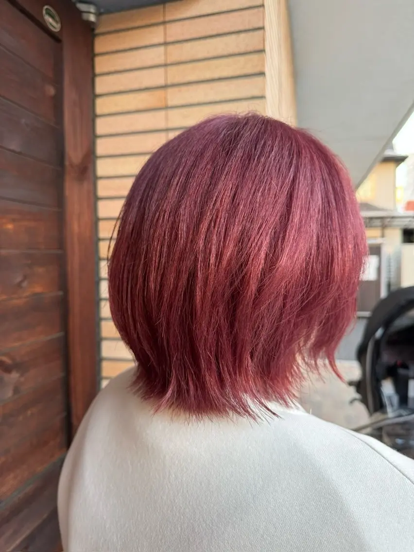 ミディアム カラー ブリーチ ピンクカラー ピンクパープル パープルカラー 丹 由佳のヘアスタイル