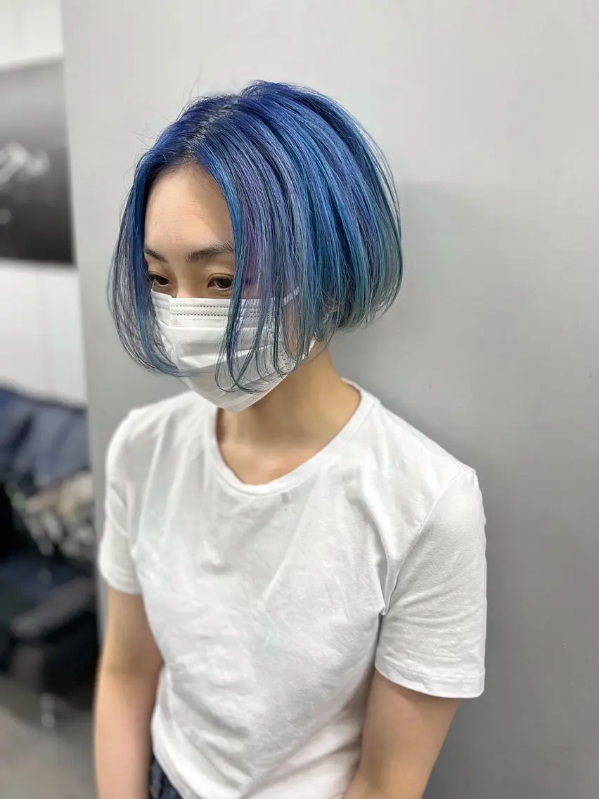 ショート カラー ブルーカラー デザインカラー バイオレットカラー カット ヘアカラー トリートメント 【痛くないブリーチ】 野村友大のヘアスタイル