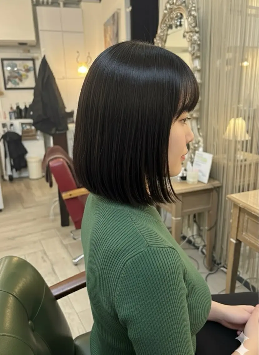 ミディアム 切りっぱなしボブ ボブ カット 新宿御苑/ショート ショートボブ/山口のヘアスタイル