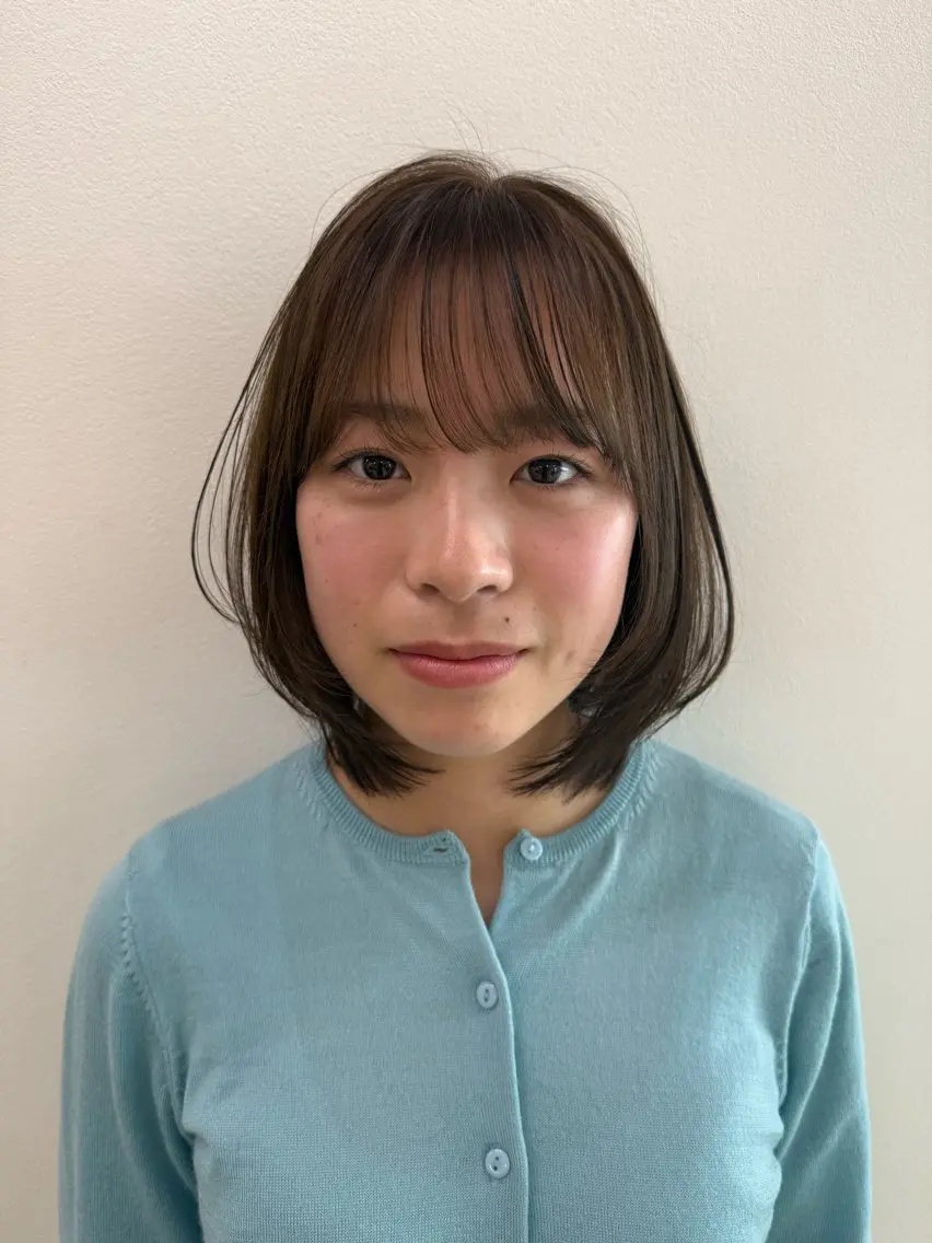 ミディアム ボブ くびれヘア ハイライト 髪質改善 韓国風ヘア ヘアカラー トリートメント 髪質改善/韓国/ ヘアセット/夏美のヘアスタイル