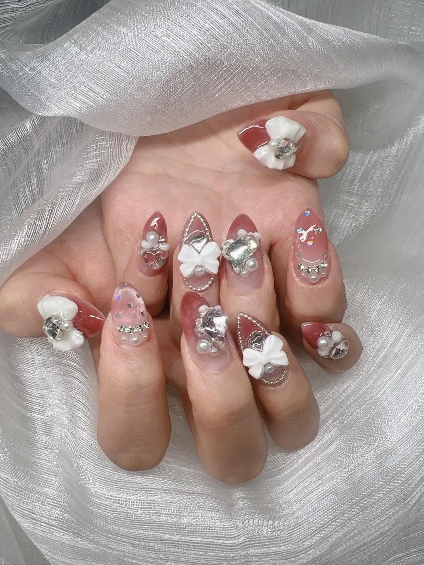 ネイル 長さ出し グラデーション 卒業式 キラキラネイル マグネットネイル ハンドネイル Lee Nails チップ長さだし専門店のネイルデザイン