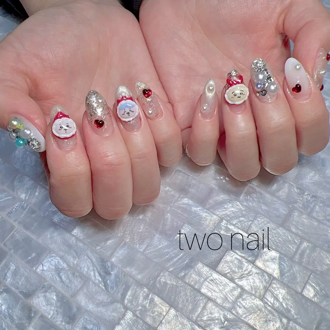 ネイル アートネイル キラキラネイル 持ち込み ネイルチップ ホワイト ハンドネイル two nailのネイルデザイン