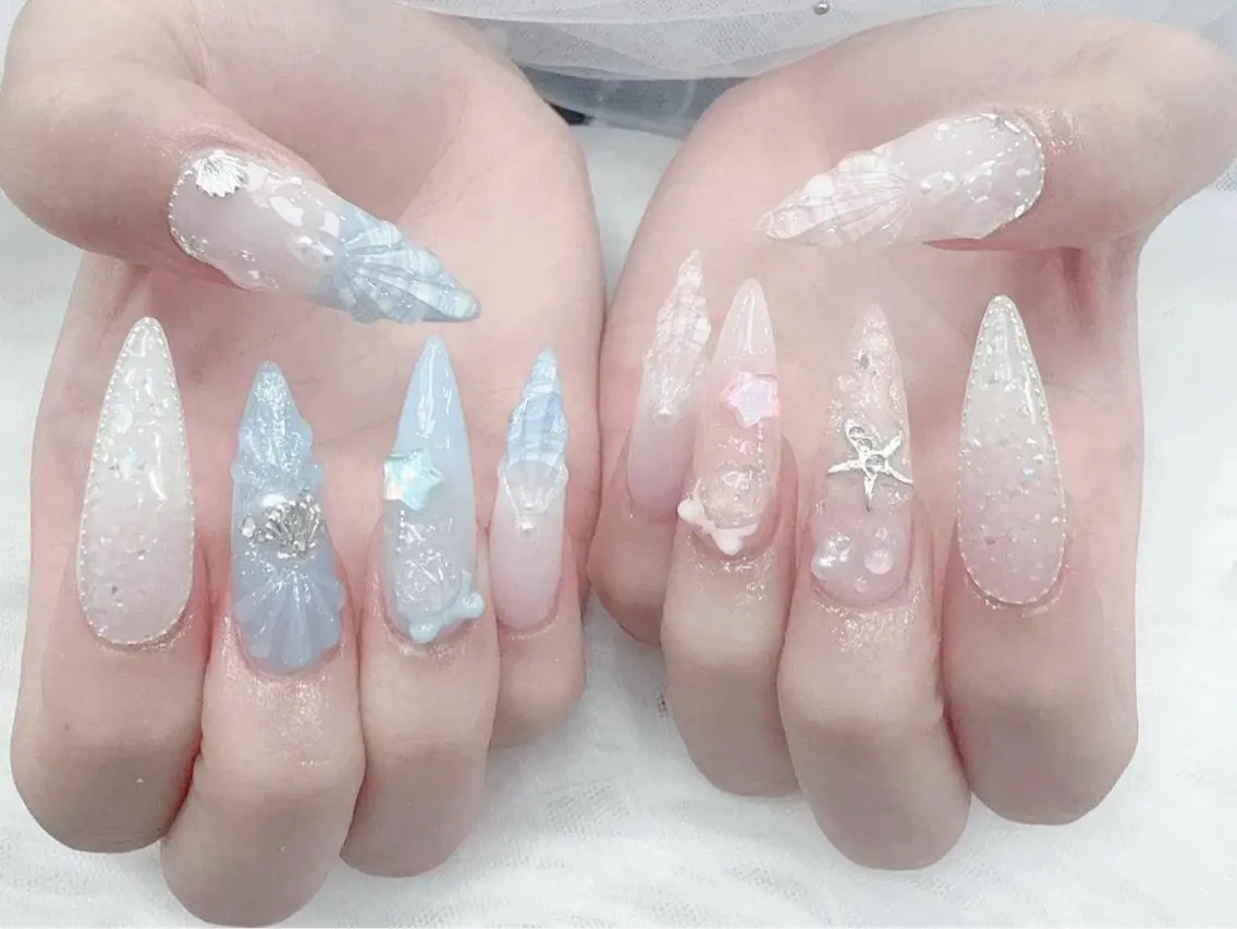 ネイル 成人式 大理石ネイル(マーブル) リボン 夏ネイル ネイルチップ ハンドネイル ハンドケア MIO🌸Nail スカルプ専門店のネイルデザイン
