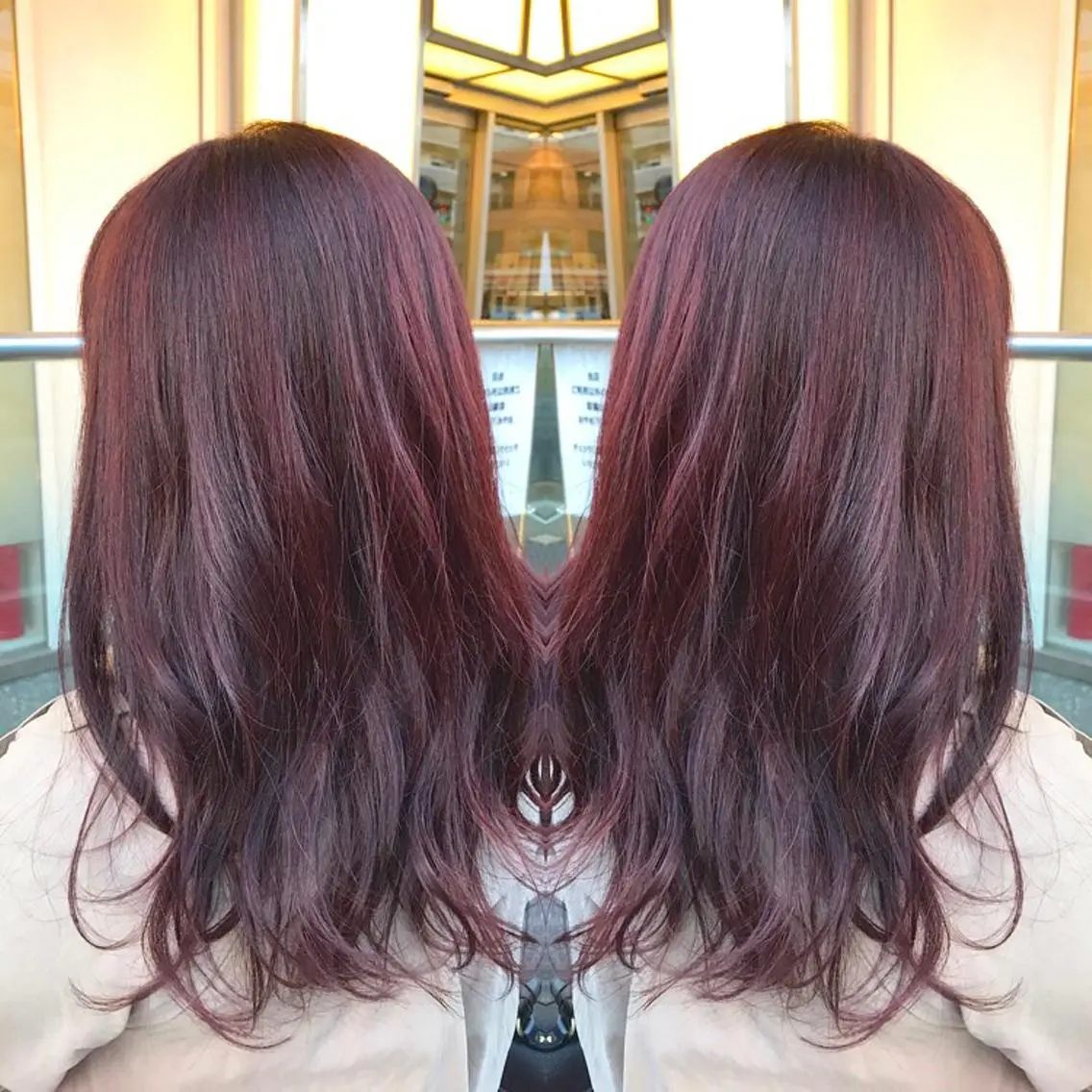 セミロング カラー イルミナカラー ピンクカラー レッドカラー 青木 茂樹⭐️ 透明感カラーのヘアスタイル