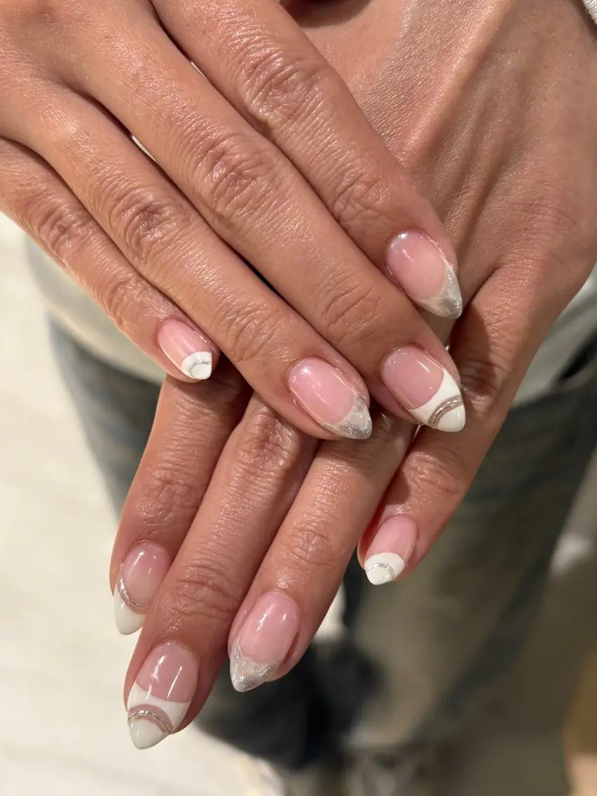 ネイル フレンチネイル 大理石ネイル(マーブル) ニュアンスネイル ハンドネイル Miura.H 🦋🫧のネイルデザイン
