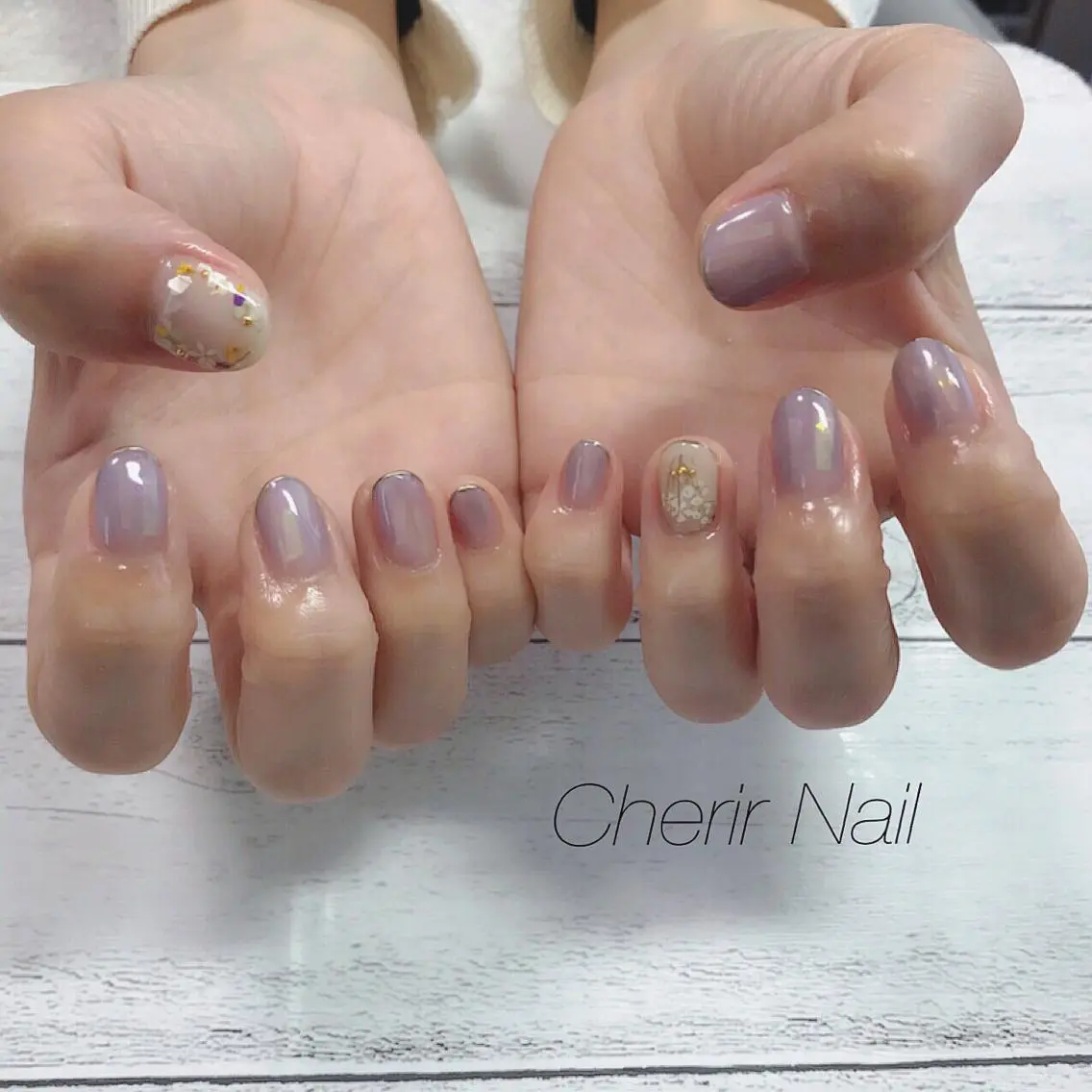 ネイル アートネイル オーロラネイル フラワーネイル 大理石ネイル(マーブル) ニュアンスネイル ハンドネイル Cherirnail kaoriのネイルデザイン