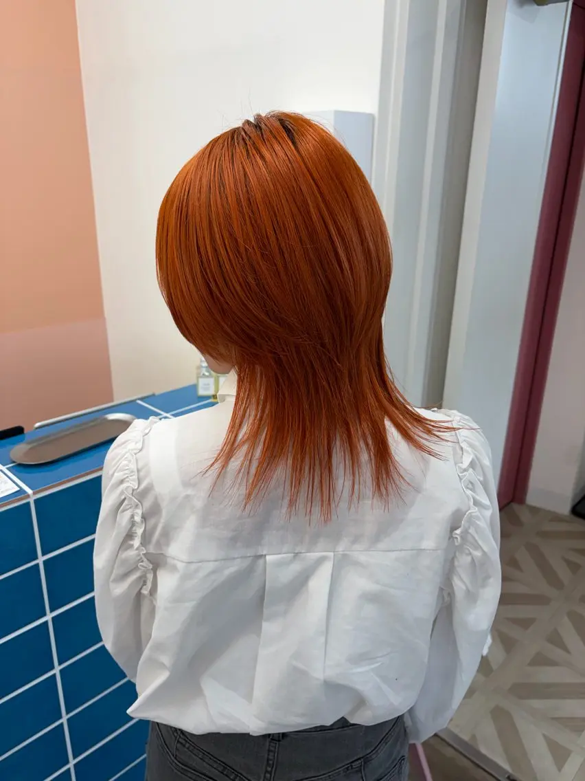 ミディアム カラー オレンジ ヘアカラー もり まりものヘアスタイル