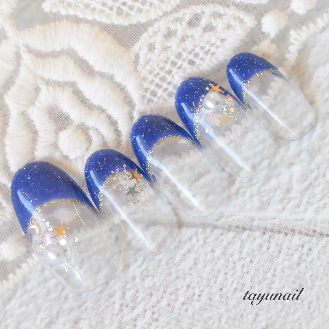 ネイル アートネイル フレンチネイル ジェルネイル キラキラネイル ネイビー ハンドネイル ネイルサロン 【たゆnail】のネイルデザイン