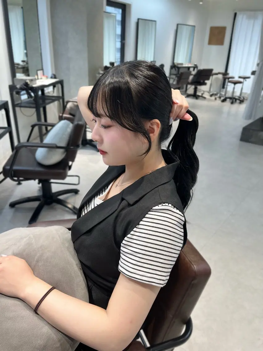 カラー ヘアアレンジ 黒髪 ナチュラルブラック カット ヘアカラー 似合わせ顔まわり カット💛森尾真由美のヘアスタイル