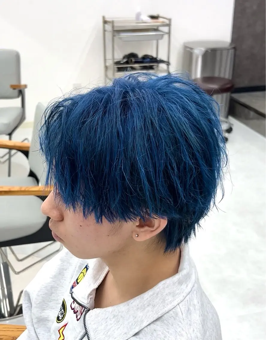 ショート カラー ヘアアレンジ メンズ メンズブリーチ ブリーチ ブルーカラー カット ヘアカラー トリートメント ヘアセット フウト/メンズカット /メンズパーマのヘアスタイル