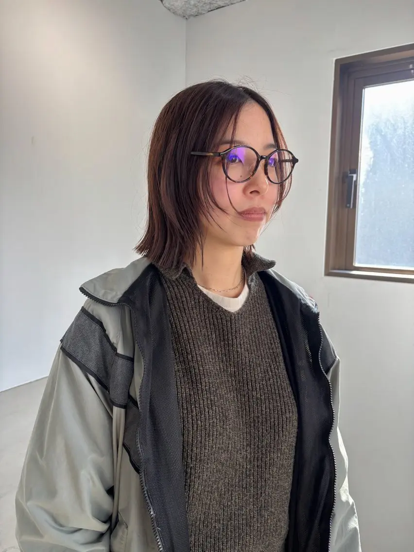 ミディアム カラー ボブ 顔まわりレイヤー レイヤーカット カット ヘアカラー トリートメント Takuma Suzuki中目黒のヘアスタイル