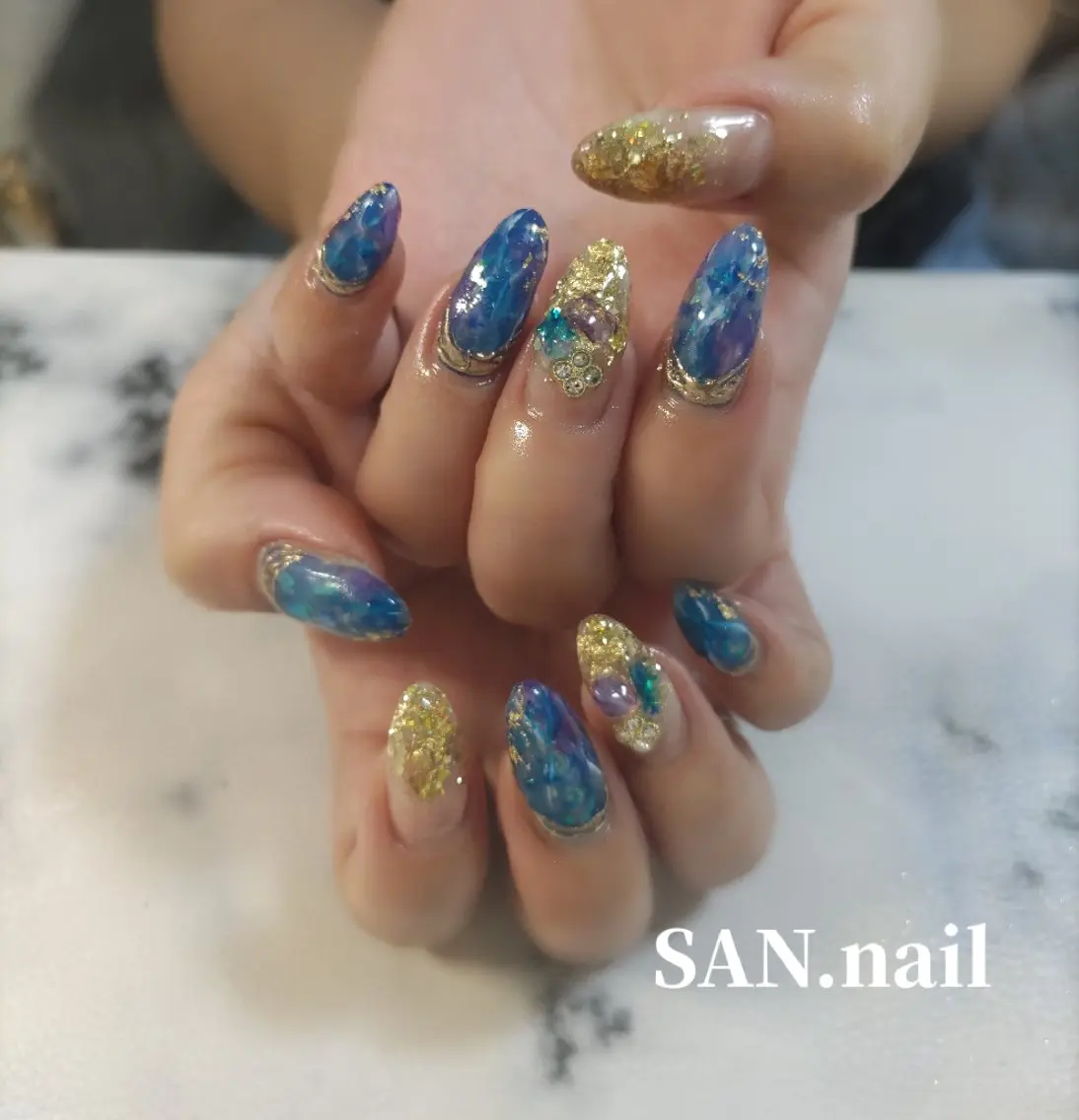 ネイル ブルー キラキラネイル SAN. nailのネイルデザイン