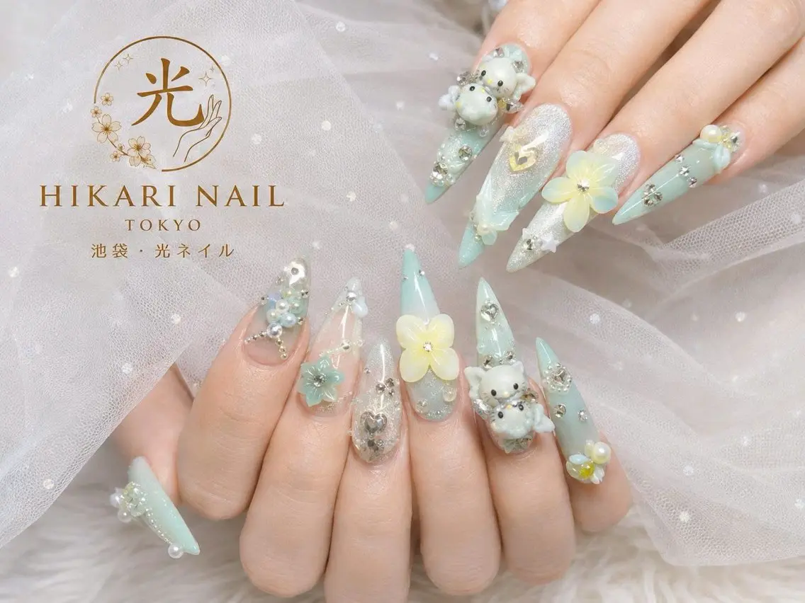 ネイル チークネイル 長さ出し フレンチネイル ガーリー ハロウィン ハンドネイル HikariNail Ikebukuroのネイルデザイン