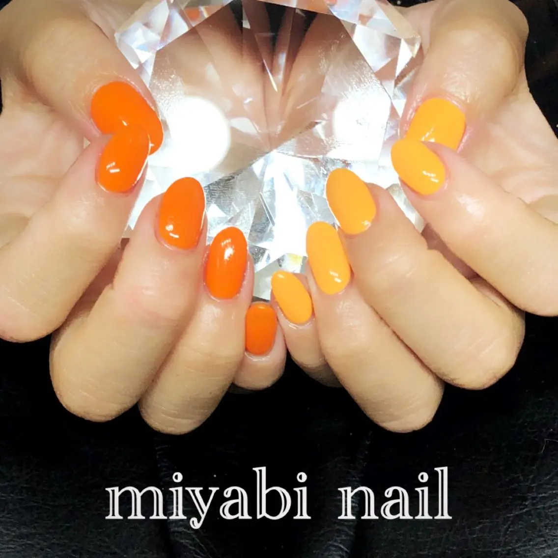 ネイル ジェルネイル オレンジ ショートネイル シンプルネイル ハンドネイル miyabi nail 桂川駅近くのネイルデザイン