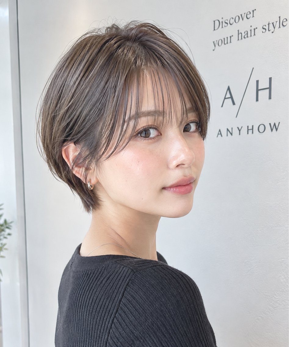 ショート カラー ヘアアレンジ アッシュ アッシュブラウン ブラウンカラー 透明感カラー くびれヘア 池田達也anyhow /店長のヘアスタイル
