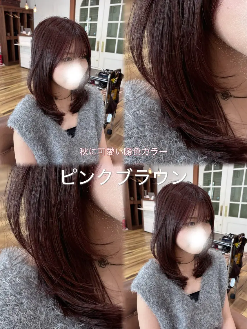 ミディアム カラー ミディアムレイヤー ブリーチ ブラウンカラー ブリーチなしカラー ピンクカラー カット ヘアカラー トリートメント &.TIGRE 越冨 レイヤー/顔周り特化のヘアスタイル