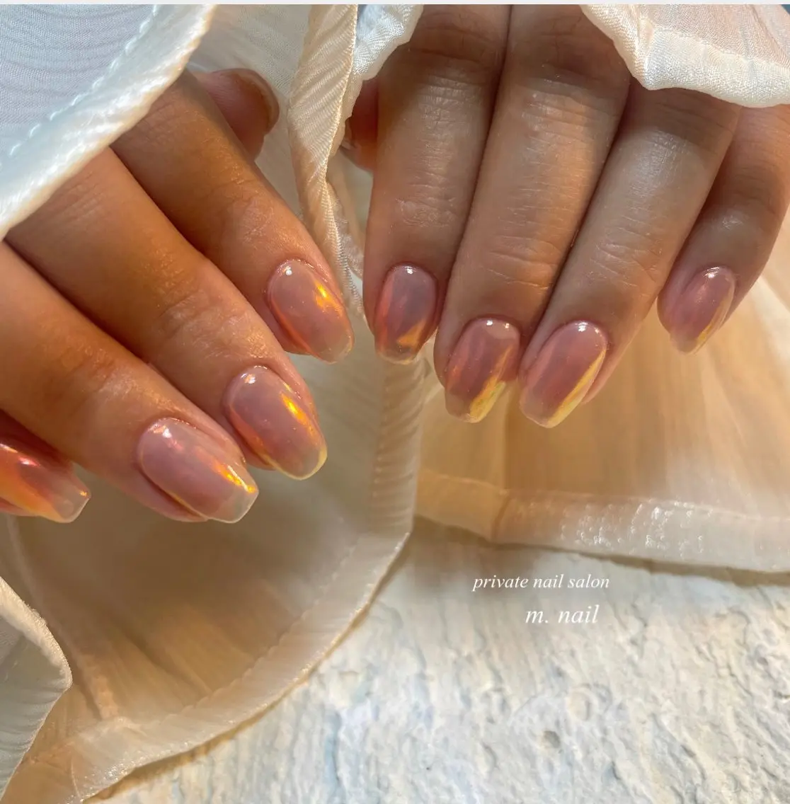 ネイル オーロラネイル 氷ネイル・うるうるネイル ミラーネイル シンプルネイル 夏ネイル m.nail salonのネイルデザイン