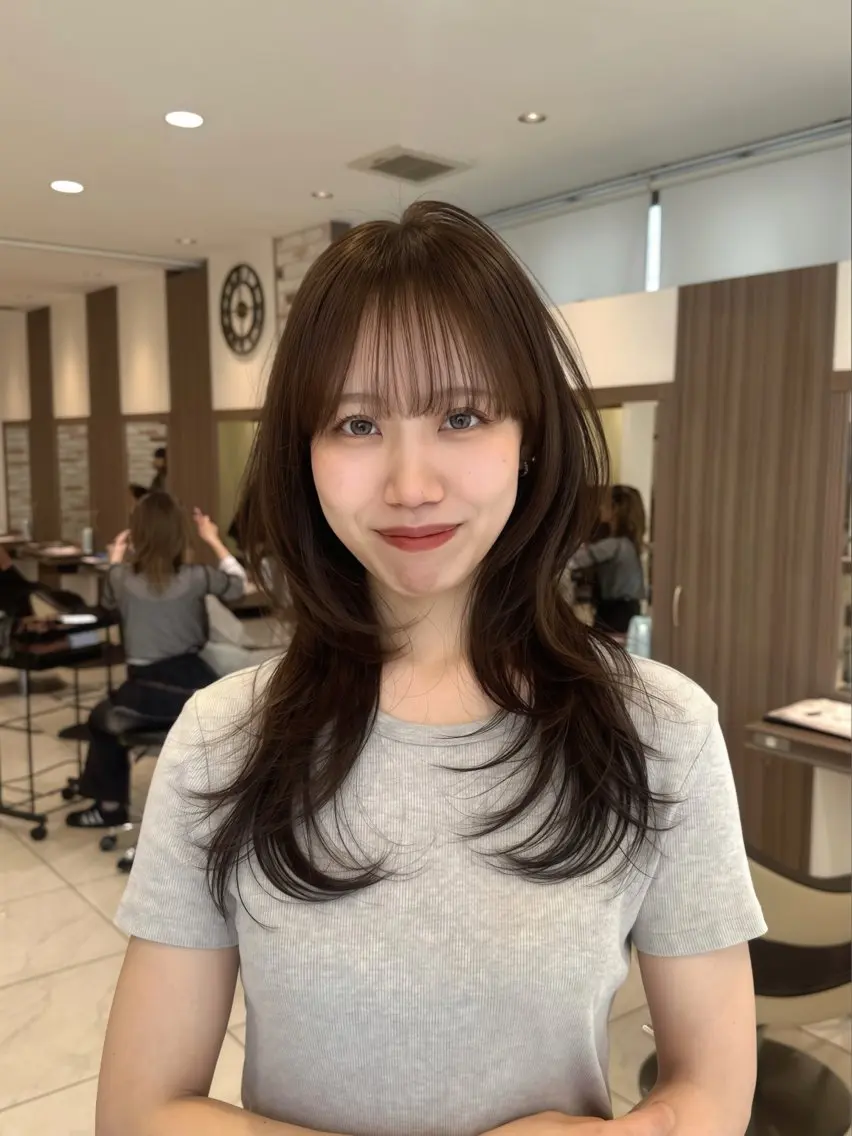 ロング カラー ハッシュカット カット ヘアカラー トリートメント 菊池 遼/透明感 /韓国レイヤー/艶感のヘアスタイル
