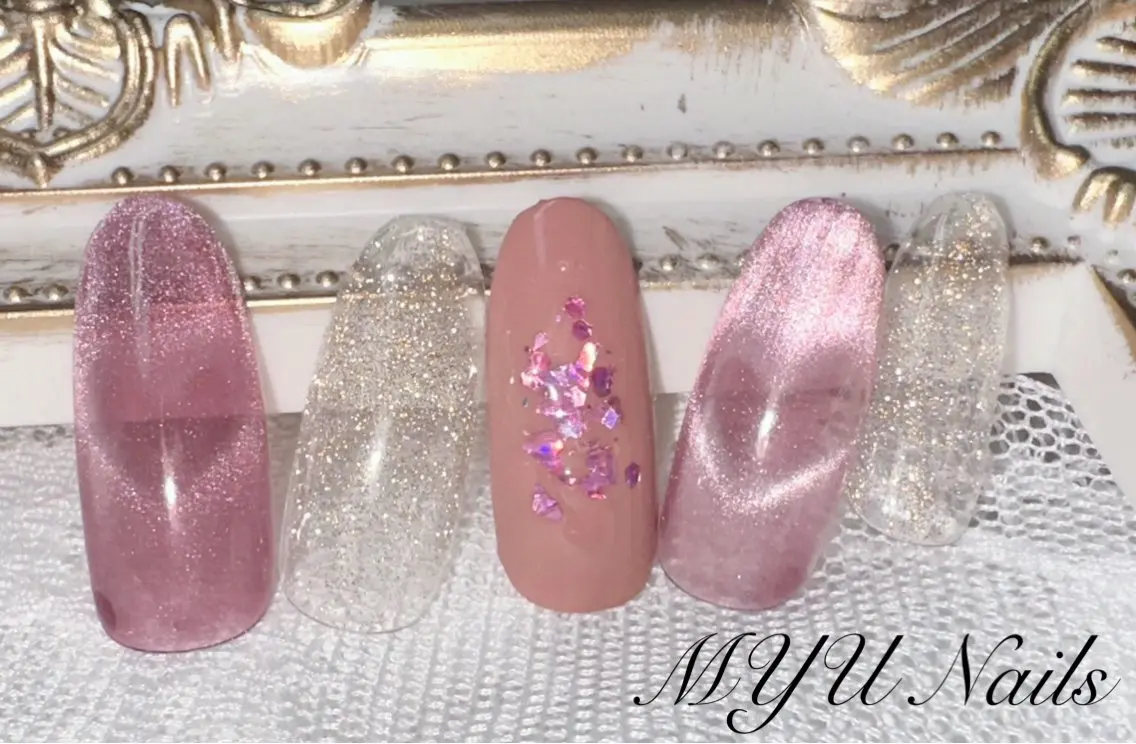 ネイル ジェルネイル ハート マグネットネイル ニュアンスネイル🌈 MYU Nailsのネイルデザイン