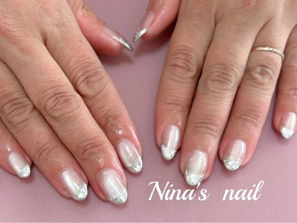 ネイル フレンチネイル ガラスフレンチ ハンドネイル Nina's nailのネイルデザイン