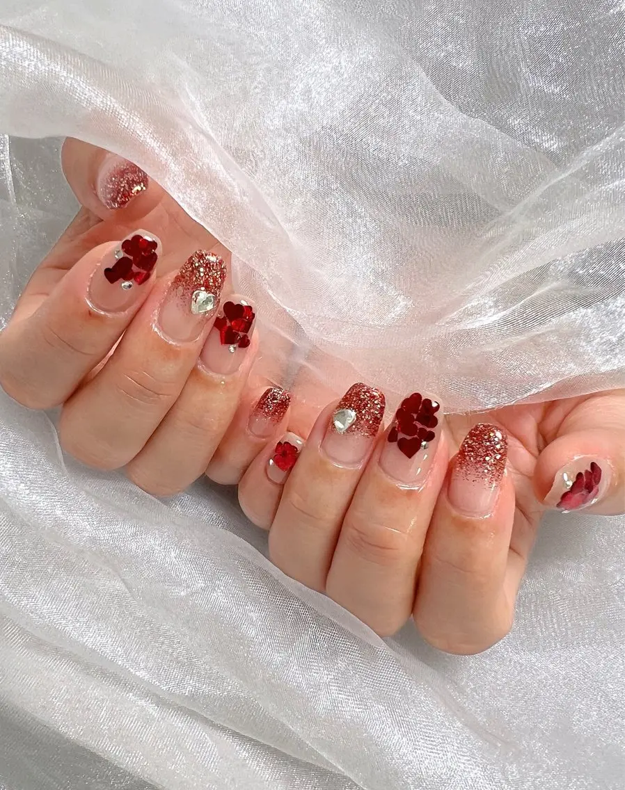 ネイル フットネイル ジェルネイル ハート 韓国ネイル ラメ(グリッター) ハンドネイル nail salon Lauleaのネイルデザイン